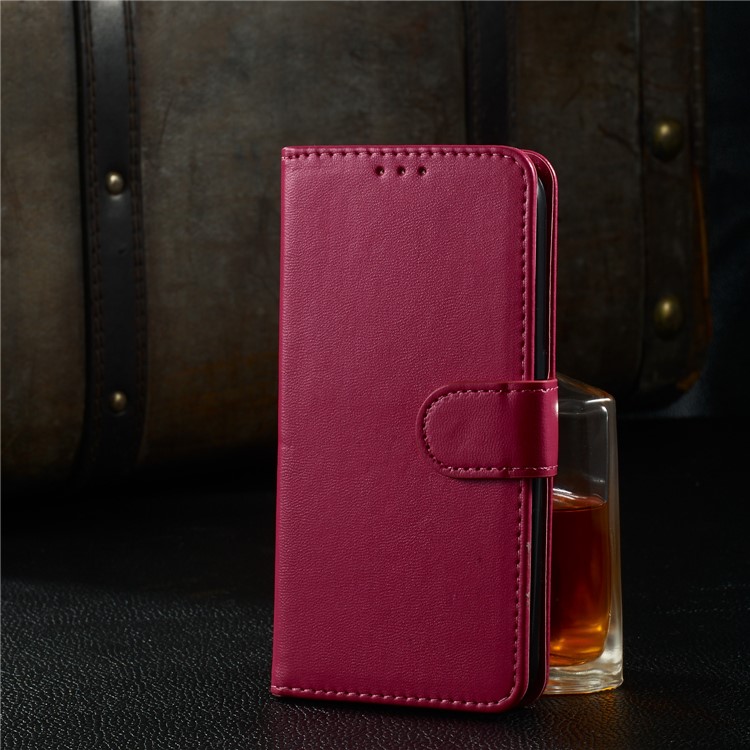 Solid Color Leather Wallet Stand Phone Case Cover for Samsung Galaxy M20 - Rose-11