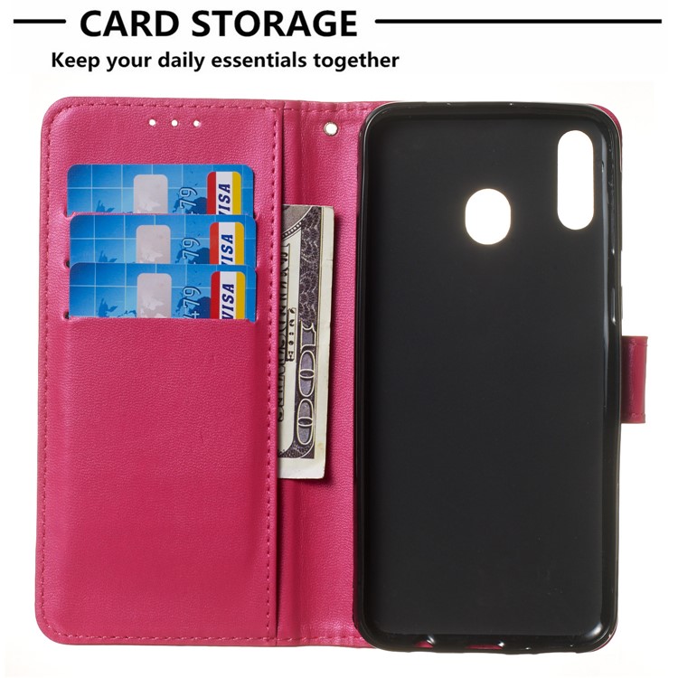 Solid Color Leather Wallet Stand Phone Case Cover for Samsung Galaxy M20 - Rose-4