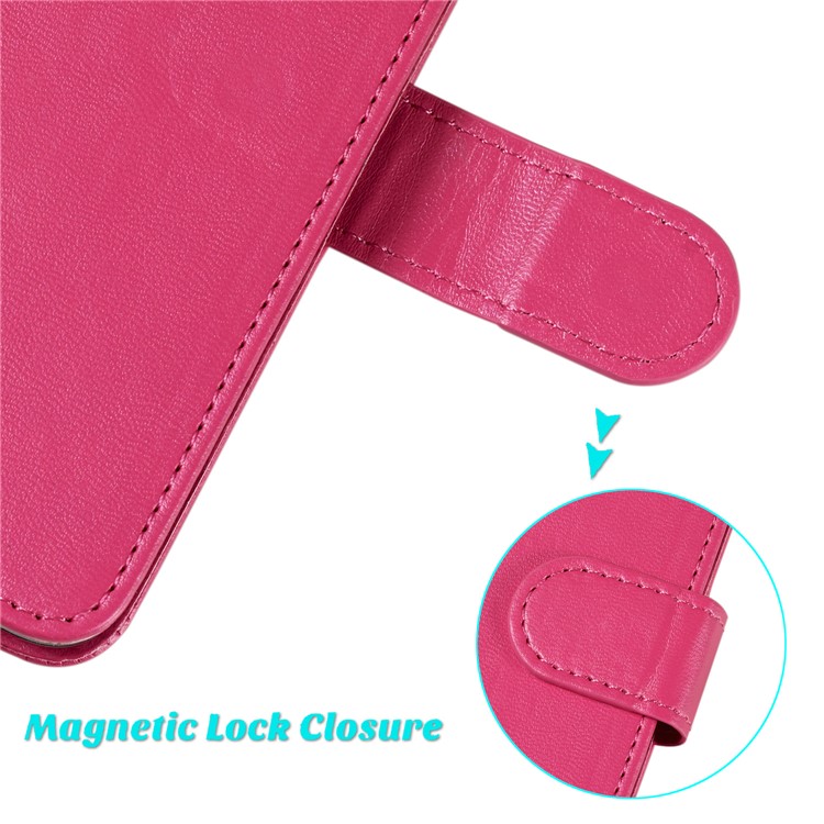 Solid Color Leather Wallet Stand Phone Case Cover for Samsung Galaxy M20 - Rose-5