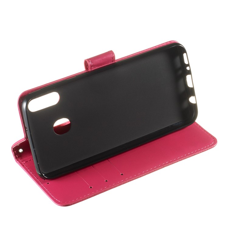 Solid Color Leather Wallet Stand Phone Case Cover for Samsung Galaxy M20 - Rose-9