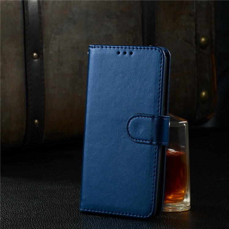 Solid Color Leather Wallet Stand Phone Case Cover for Samsung Galaxy M20 - Blue-11