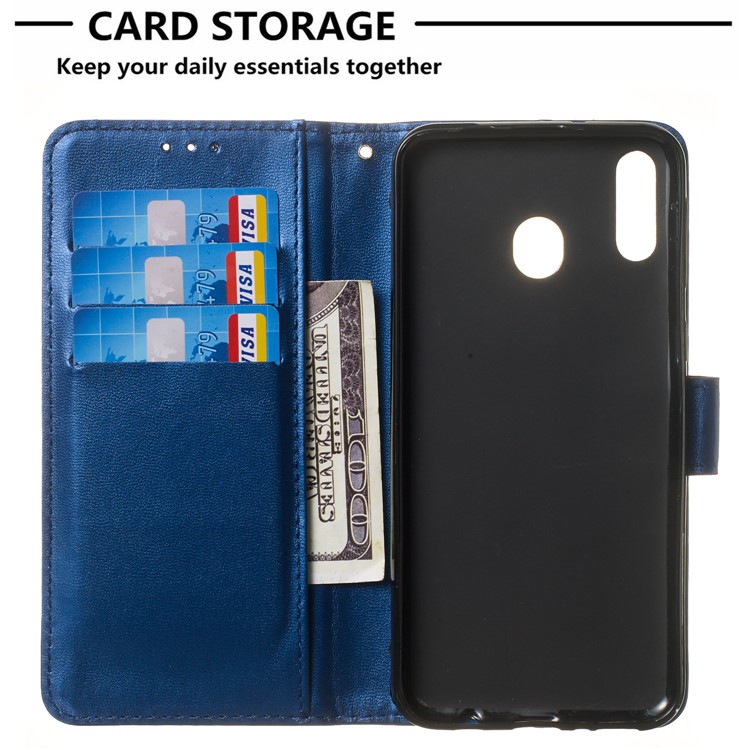 Solid Color Leather Wallet Stand Phone Case Cover for Samsung Galaxy M20 - Blue-4