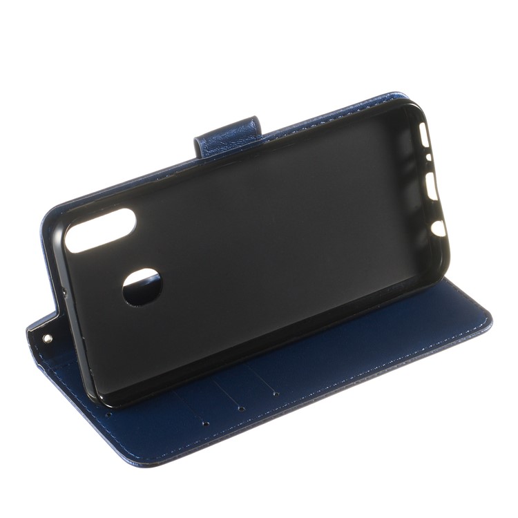 Solid Color Leather Wallet Stand Phone Case Cover for Samsung Galaxy M20 - Blue-9