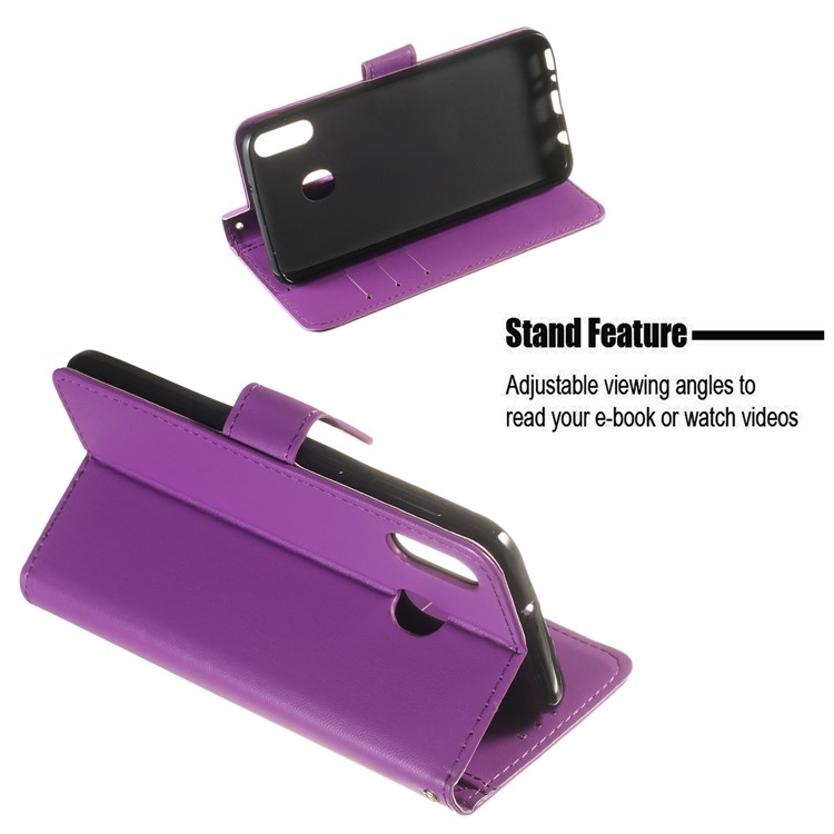 Solid Color Leather Wallet Stand Phone Case Cover for Samsung Galaxy M20 - Purple-10