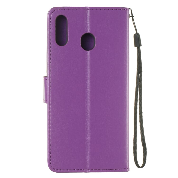 Solid Color Leather Wallet Stand Phone Case Cover for Samsung Galaxy M20 - Purple-3
