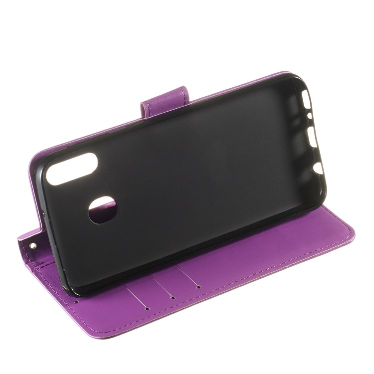 Solid Color Leather Wallet Stand Phone Case Cover for Samsung Galaxy M20 - Purple-9