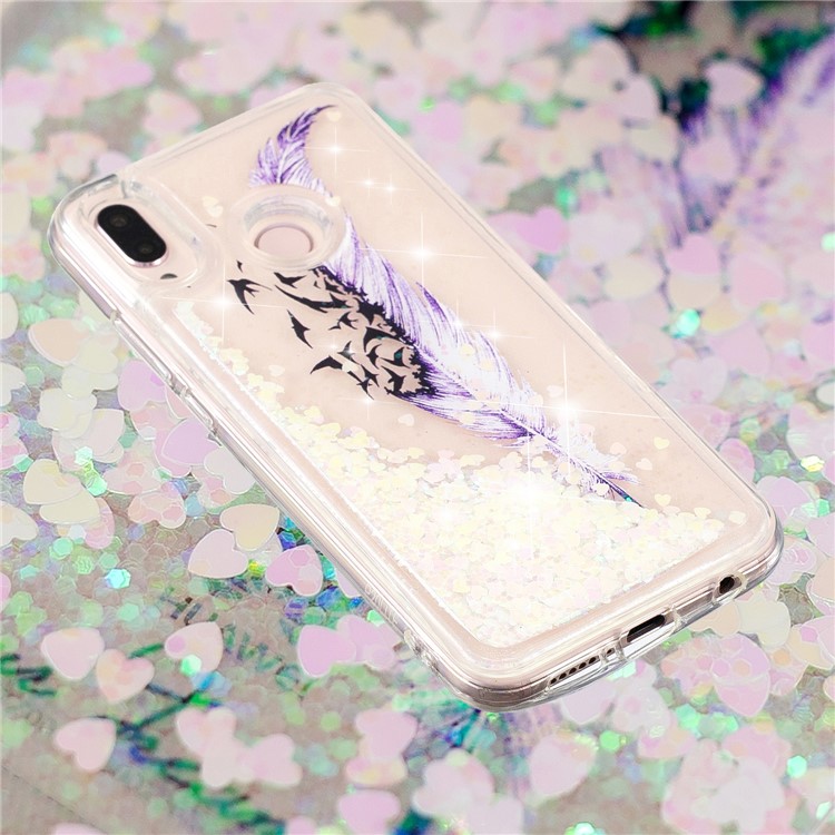 Moving Glitter Powder Sequins Patterned TPU Case for Samsung Galaxy M20 - Purple Feather and Birds-2