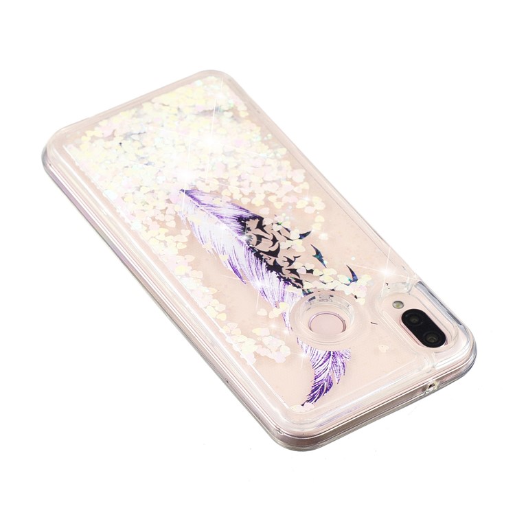 Moving Glitter Powder Sequins Patterned TPU Case for Samsung Galaxy M20 - Purple Feather and Birds-3