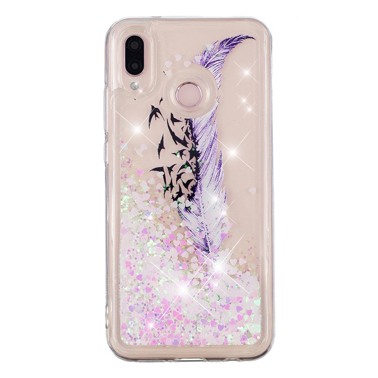 Moving Glitter Powder Sequins Patterned TPU Case for Samsung Galaxy M20 - Purple Feather and Birds-5
