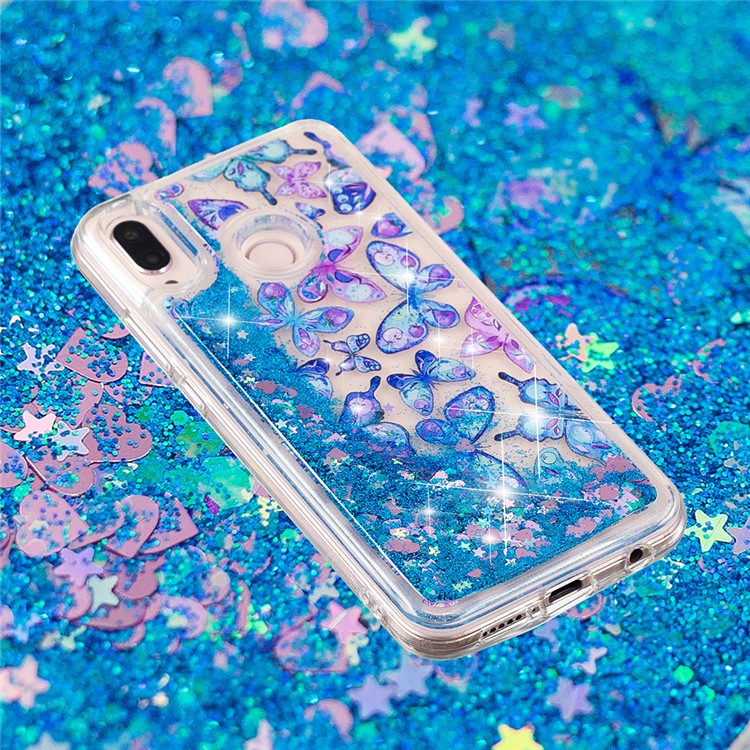 Moving Glitter Powder Sequins Patterned TPU Case for Samsung Galaxy M20 - Blue Butterflies-2