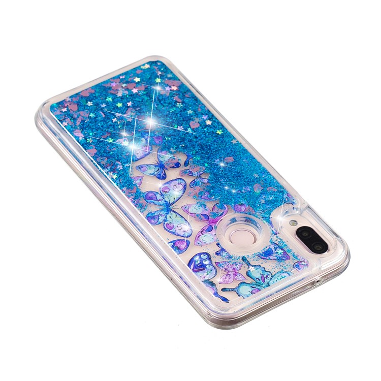 Moving Glitter Powder Sequins Patterned TPU Case for Samsung Galaxy M20 - Blue Butterflies-3