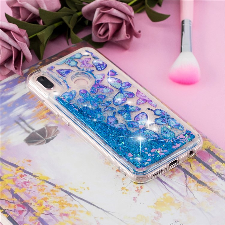 Moving Glitter Powder Sequins Patterned TPU Case for Samsung Galaxy M20 - Blue Butterflies-4