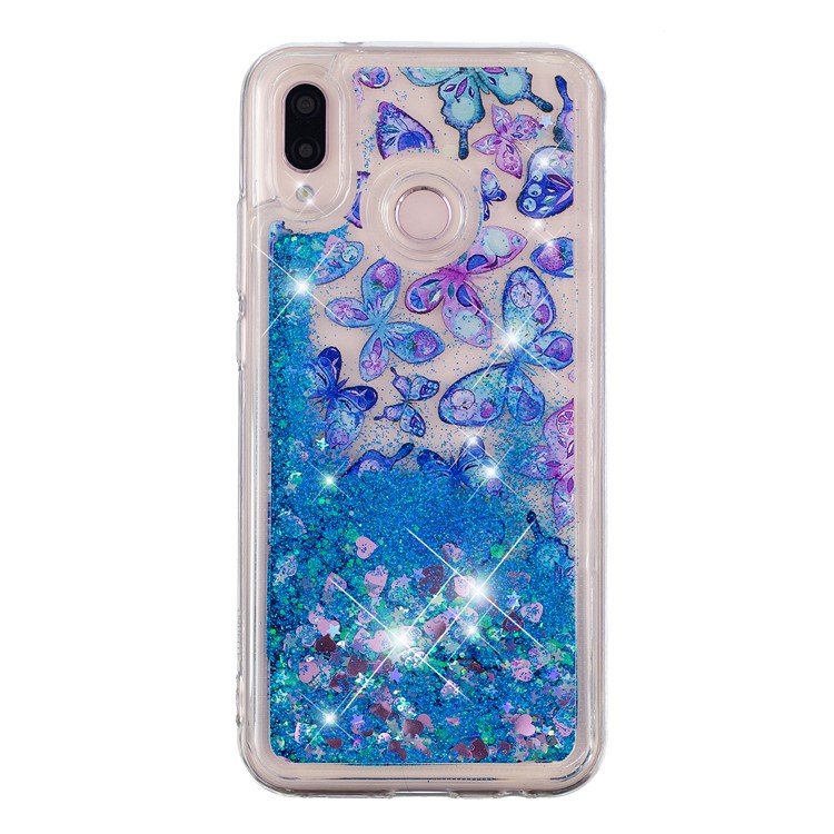 Moving Glitter Powder Sequins Patterned TPU Case for Samsung Galaxy M20 - Blue Butterflies-5