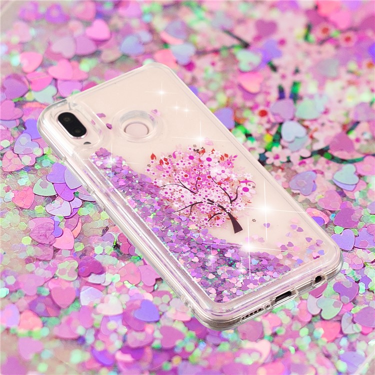 Moving Glitter Powder Sequins Patterned TPU Case for Samsung Galaxy M20 - Tree with Pink Flower-2