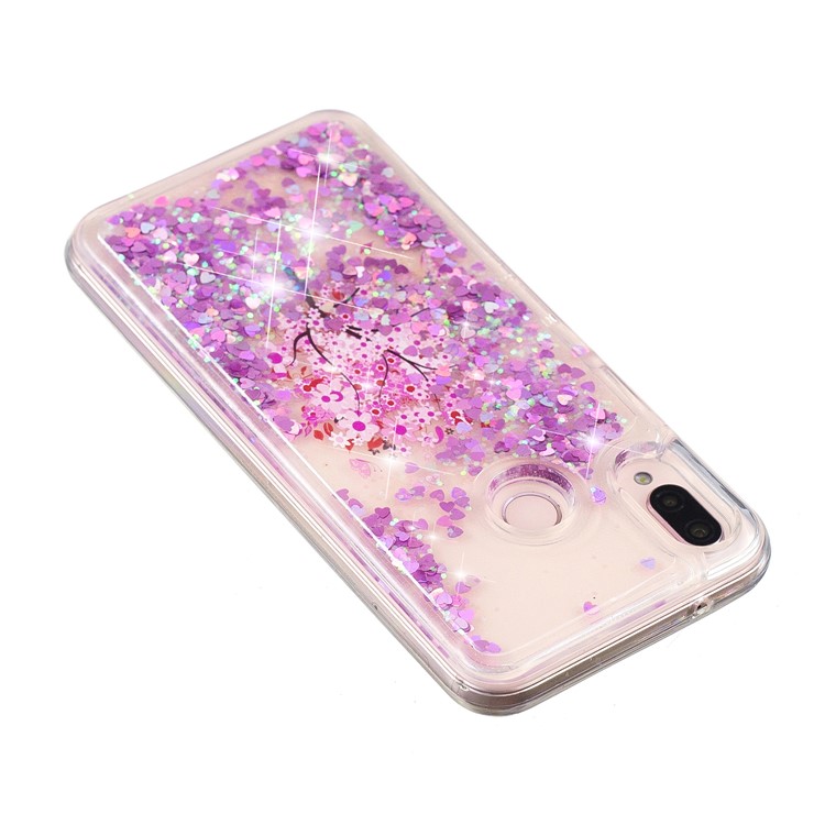 Moving Glitter Powder Sequins Patterned TPU Case for Samsung Galaxy M20 - Tree with Pink Flower-3