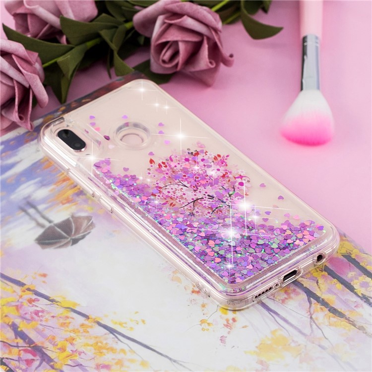 Moving Glitter Powder Sequins Patterned TPU Case for Samsung Galaxy M20 - Tree with Pink Flower-4