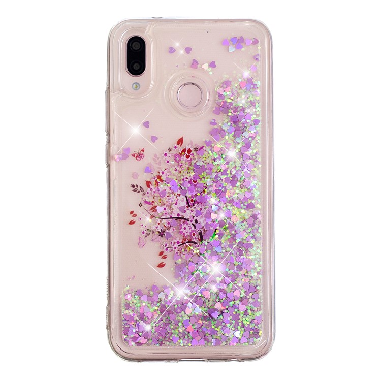 Moving Glitter Powder Sequins Patterned TPU Case for Samsung Galaxy M20 - Tree with Pink Flower-5
