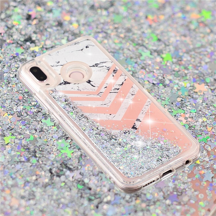 Moving Glitter Powder Sequins Patterned TPU Case for Samsung Galaxy M20 - Marble Pattern-2