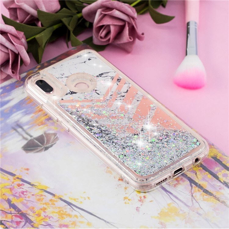 Moving Glitter Powder Sequins Patterned TPU Case for Samsung Galaxy M20 - Marble Pattern-4