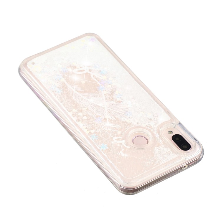 Moving Glitter Powder Sequins Patterned TPU Case for Samsung Galaxy M20 - White Feather-3