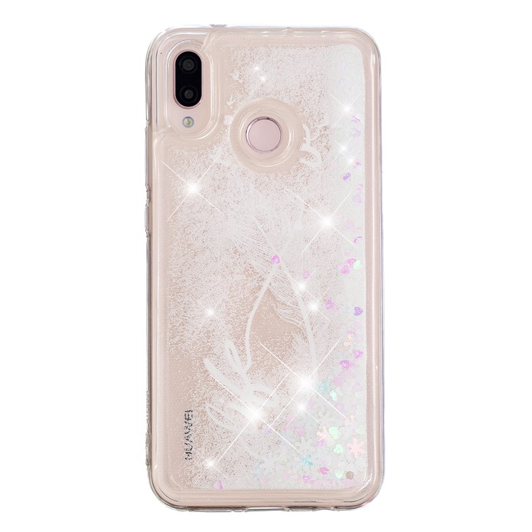 Moving Glitter Powder Sequins Patterned TPU Case for Samsung Galaxy M20 - White Feather-5