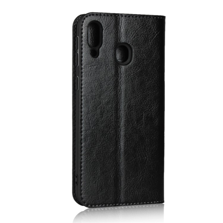 Crazy Horse Wallet Stand Genuine Leather Case for Samsung Galaxy M20 - Black-3