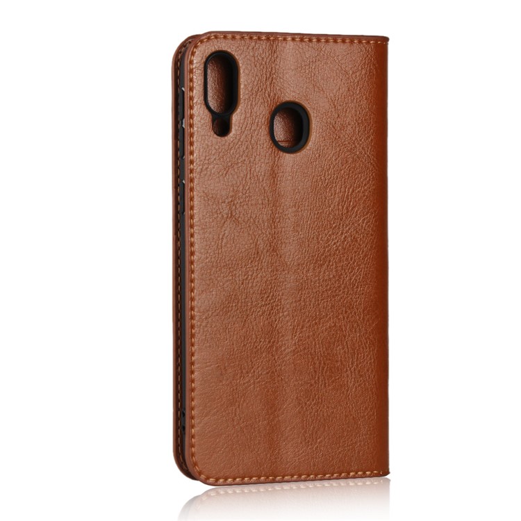 Crazy Horse Wallet Stand Genuine Leather Case for Samsung Galaxy M20 - Brown-3