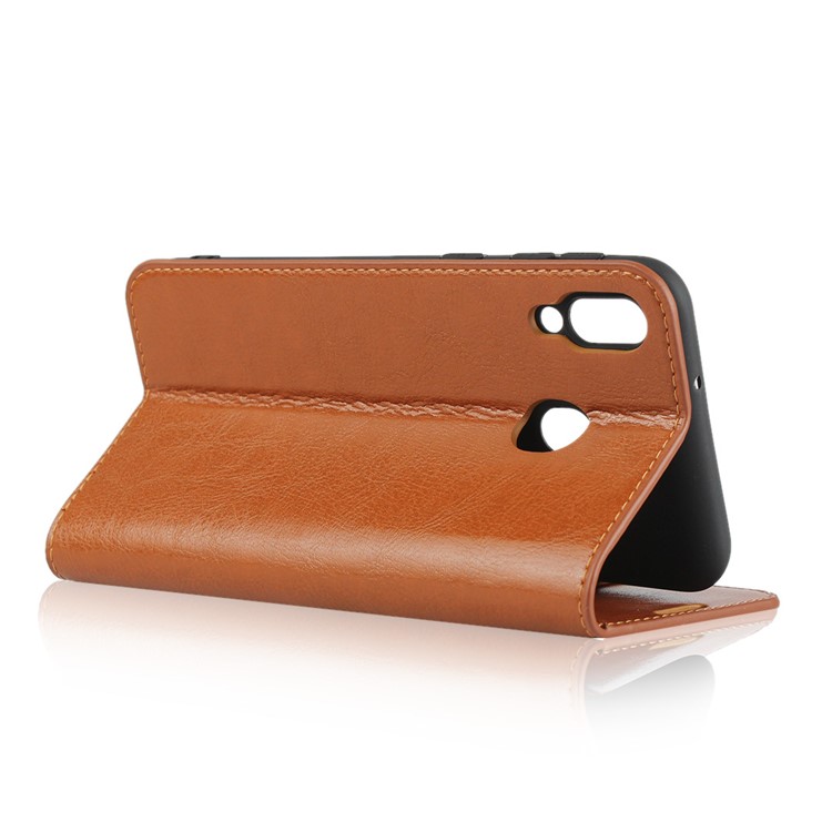 Crazy Horse Wallet Stand Genuine Leather Case for Samsung Galaxy M20 - Brown-5