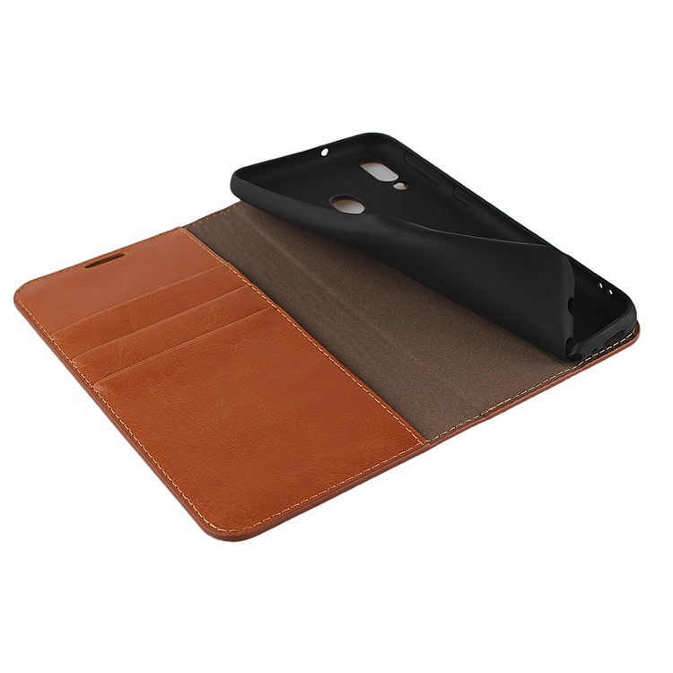 Crazy Horse Wallet Stand Genuine Leather Case for Samsung Galaxy M20 - Brown-6