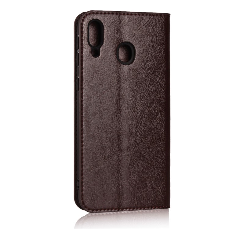 Crazy Horse Wallet Stand Genuine Leather Case for Samsung Galaxy M20 - Coffee-3