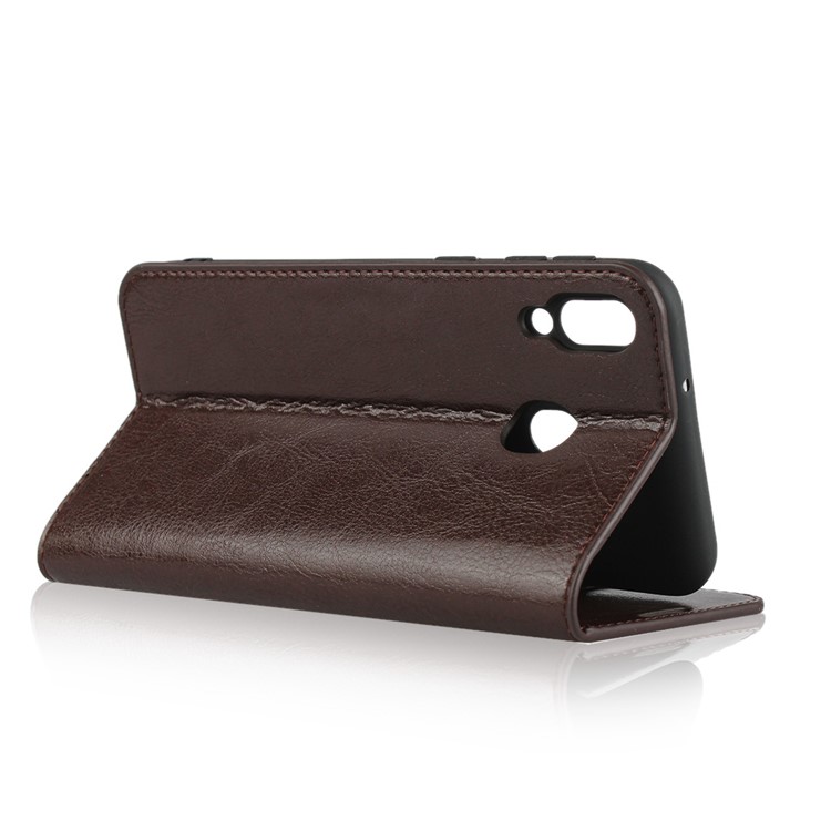 Crazy Horse Wallet Stand Genuine Leather Case for Samsung Galaxy M20 - Coffee-5