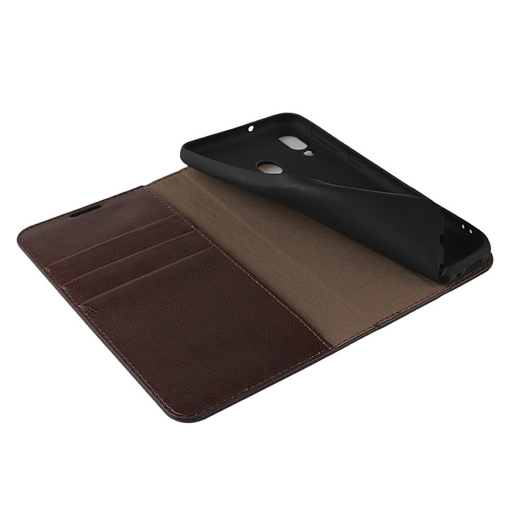 Crazy Horse Wallet Stand Genuine Leather Case for Samsung Galaxy M20 - Coffee-6