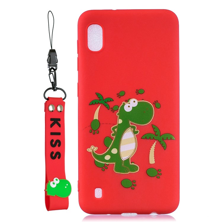 Pattern Printing Soft TPU Gel Protective Case with Silicone Strap for Samsung Galaxy A10 - Red-1
