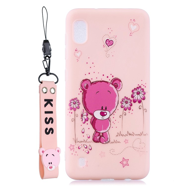 Pattern Printing Soft TPU Gel Protective Case with Silicone Strap for Samsung Galaxy A10 - Light Pink-1