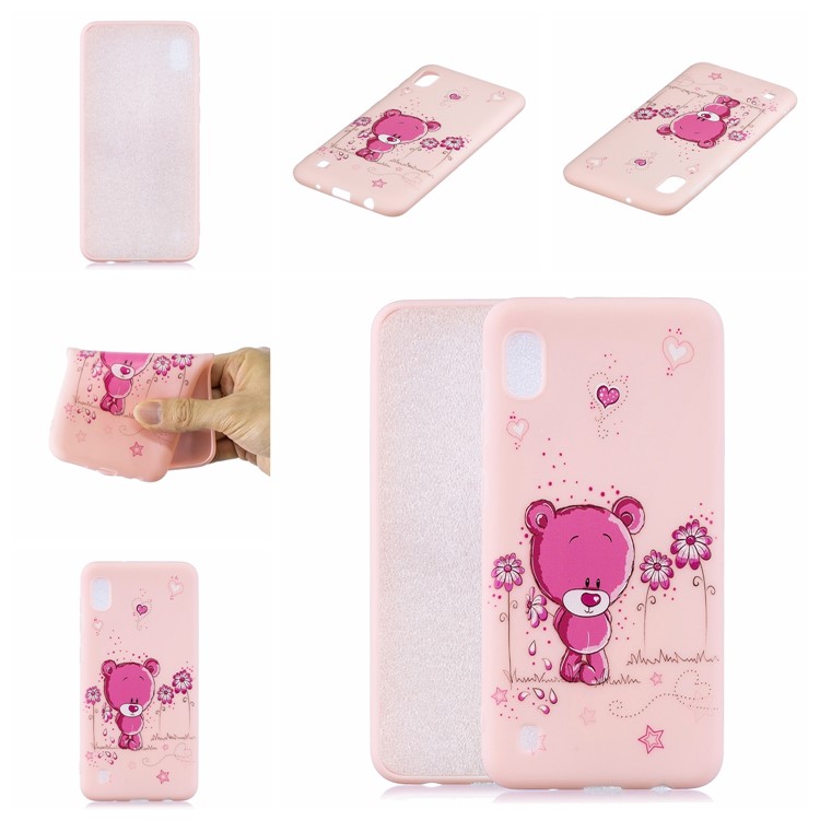 Pattern Printing Soft TPU Gel Protective Case with Silicone Strap for Samsung Galaxy A10 - Light Pink-8