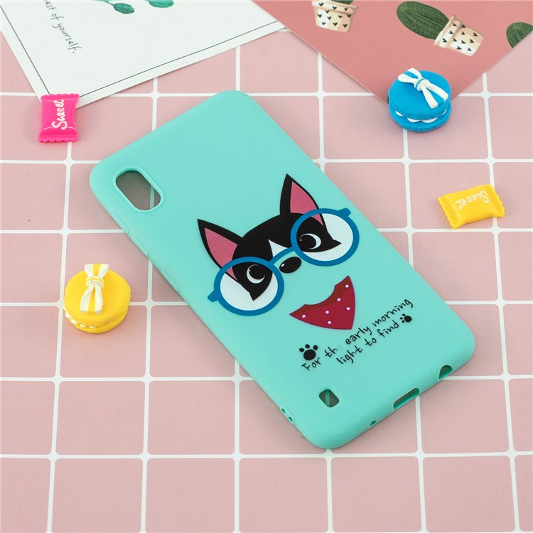 Pattern Printing Soft TPU Gel Protective Case with Silicone Strap for Samsung Galaxy A10 - Cyan-10