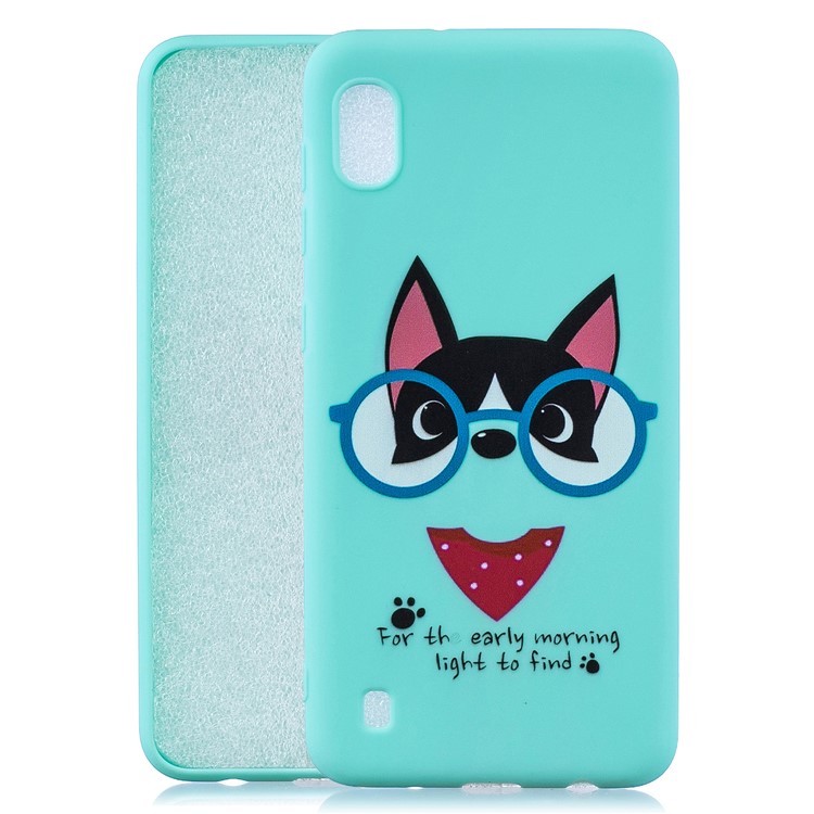 Pattern Printing Soft TPU Gel Protective Case with Silicone Strap for Samsung Galaxy A10 - Cyan-2