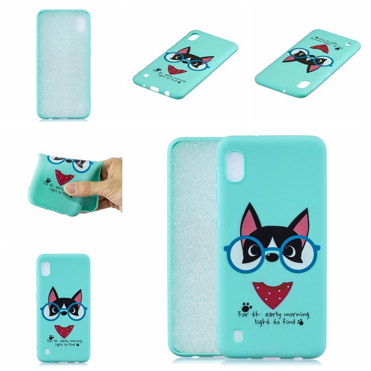 Pattern Printing Soft TPU Gel Protective Case with Silicone Strap for Samsung Galaxy A10 - Cyan-8