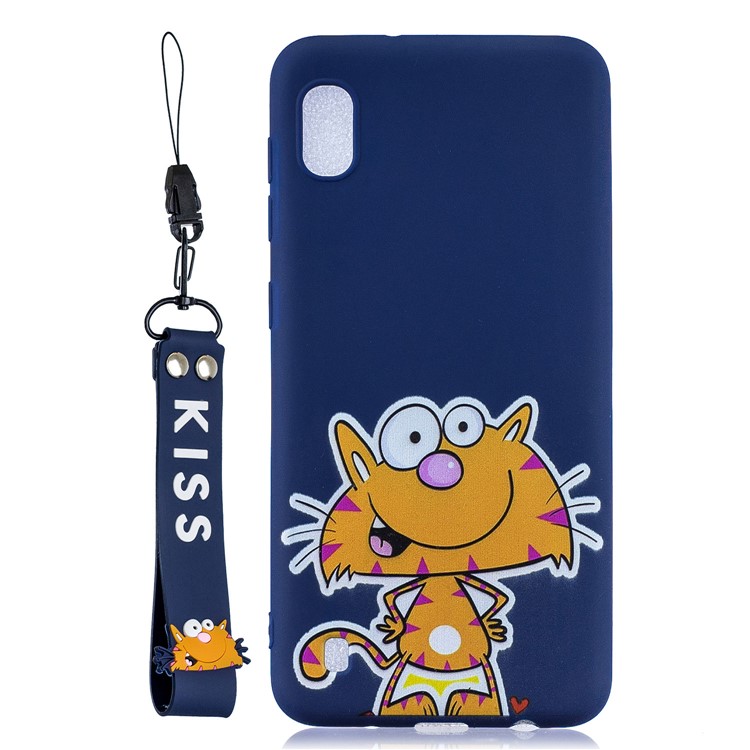 Pattern Printing Soft TPU Gel Protective Case with Silicone Strap for Samsung Galaxy A10 - Dark Blue-1