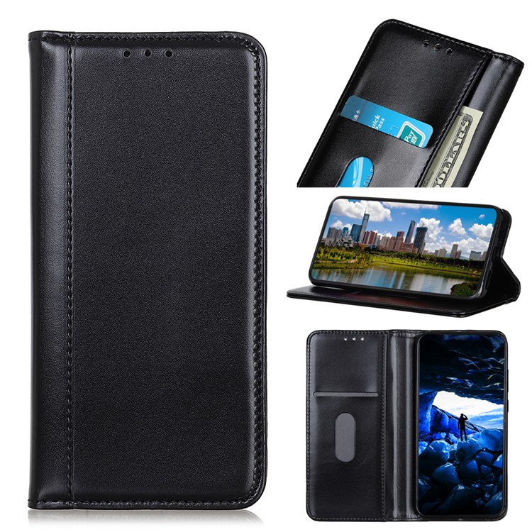 Auto-absorbed Split Leather Wallet Case for Samsung Galaxy S10 5G - Black-1