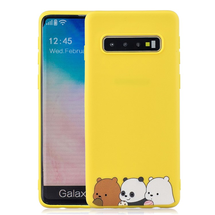 Pattern Printing TPU Gel Protective Case with Silicone Strap for Samsung Galaxy S10 5G- Yellow-2