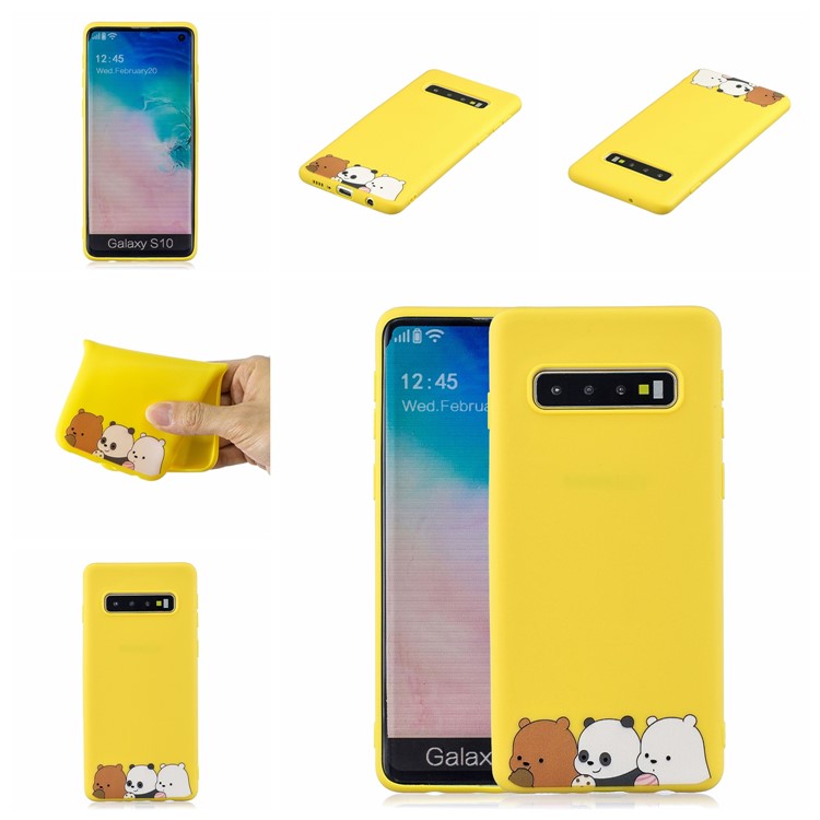 Pattern Printing TPU Gel Protective Case with Silicone Strap for Samsung Galaxy S10 5G- Yellow-8