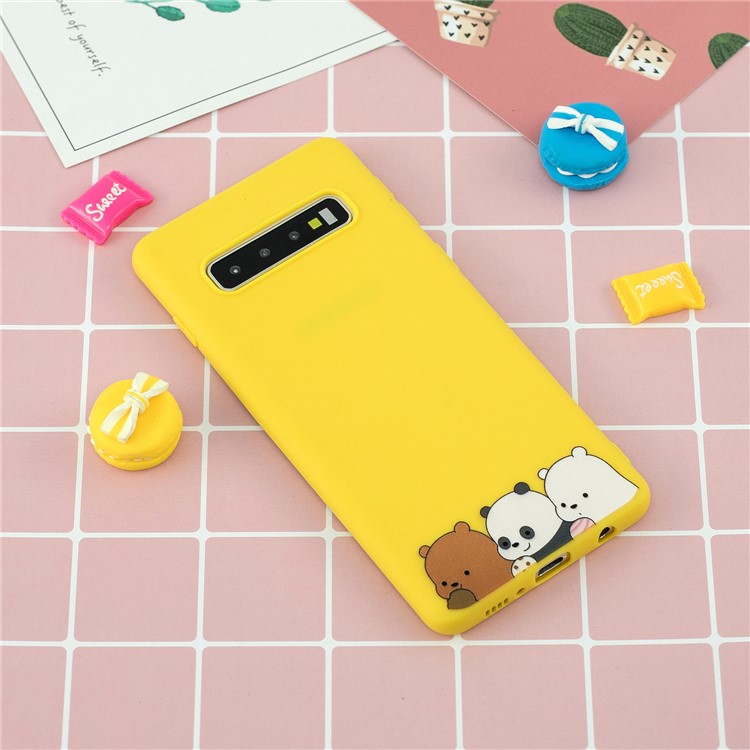 Pattern Printing TPU Gel Protective Case with Silicone Strap for Samsung Galaxy S10 5G- Yellow-9