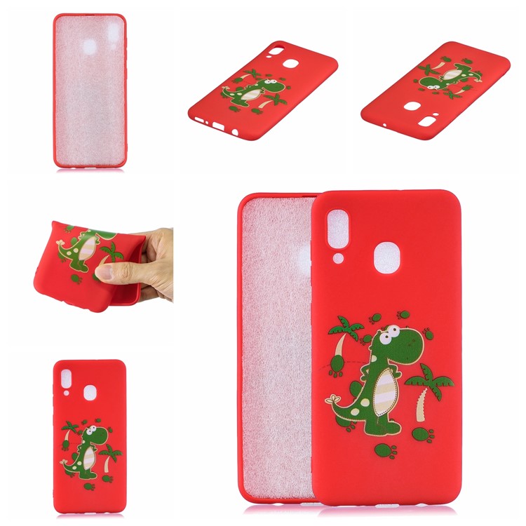 Pattern Printing Soft TPU Gel Protective Cover with Silicone Strap for Samsung Galaxy A40 - Red-8