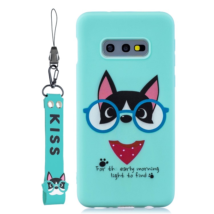 

Pattern Printing TPU Gel Protective Case with Silicone Strap for Samsung Galaxy S10e - Cyan, Galaxy S10e