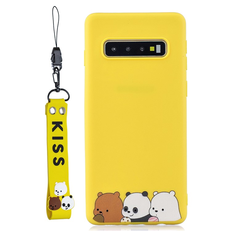 Pattern Printing TPU Gel Protective Case with Silicone Strap for Samsung Galaxy S10 Plus - Yellow-1