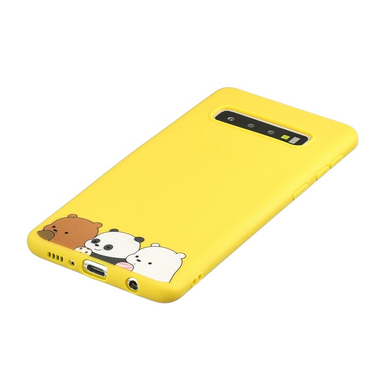 Pattern Printing TPU Gel Protective Case with Silicone Strap for Samsung Galaxy S10 - Yellow-5