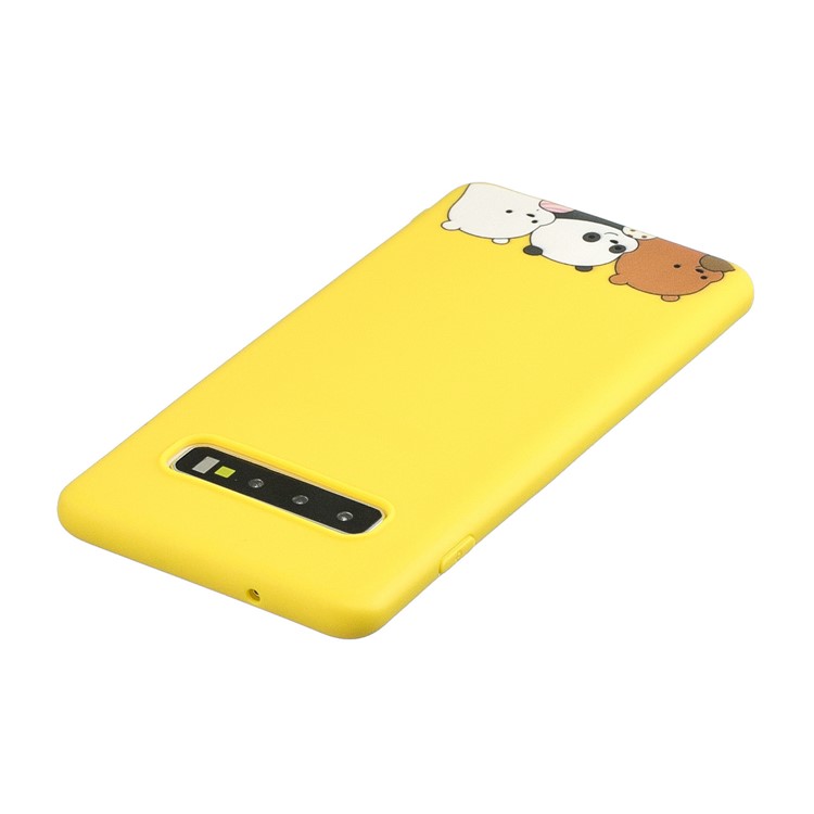 Pattern Printing TPU Gel Protective Case with Silicone Strap for Samsung Galaxy S10 - Yellow-6