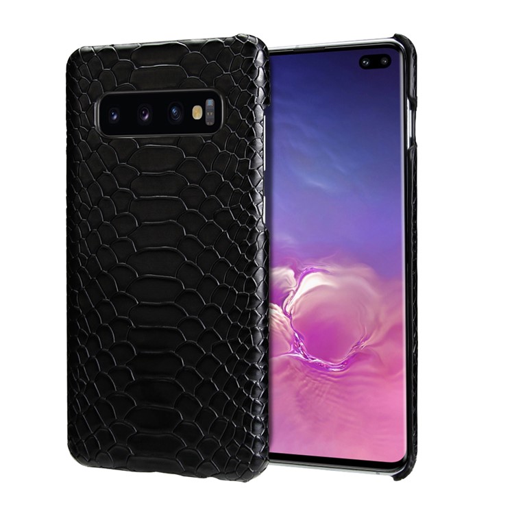 Snake Pattern PU Leather Coated PC Hard Casing for Samsung Galaxy S10 Plus - Black-1