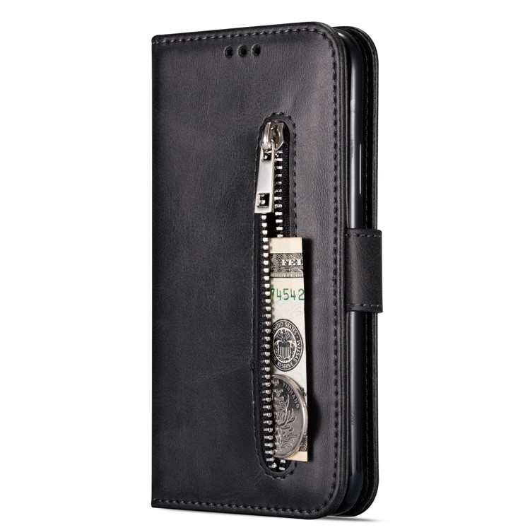 Zipper Wallet Flip Stand Leather Case with Strap for Samsung Galaxy S10 Plus - Black-3